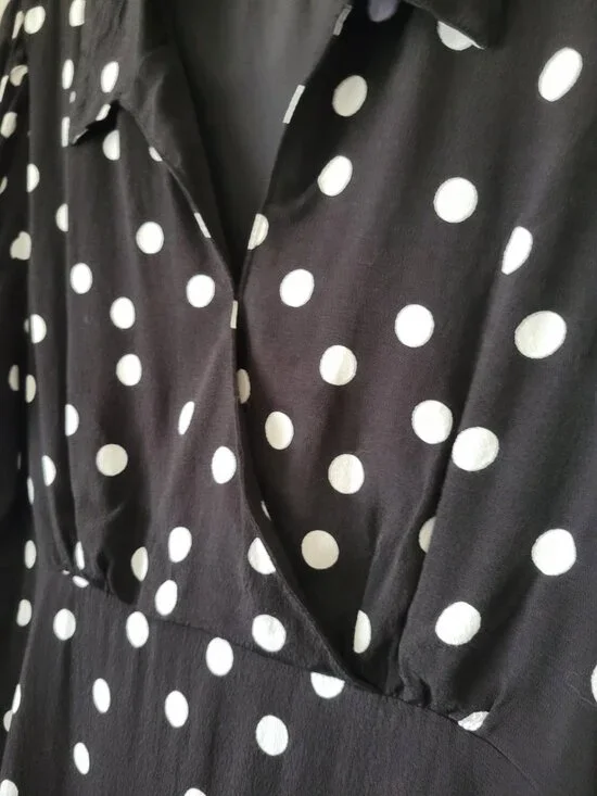On 34th Dress B/W Polka Dots Sz 12 wrap front whimsigoth Romantic Gothic Indie - Picture 9 of 16